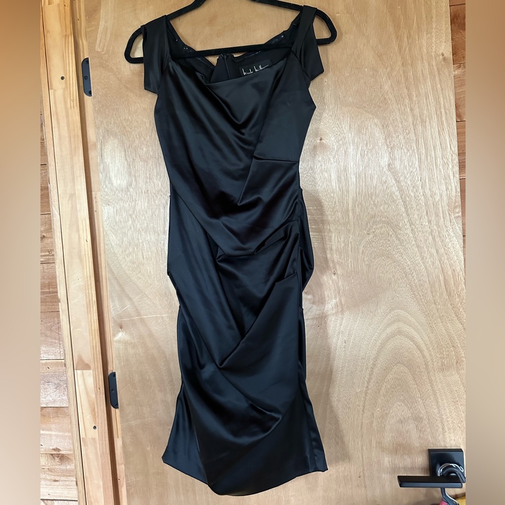 Black satin scrunched dress